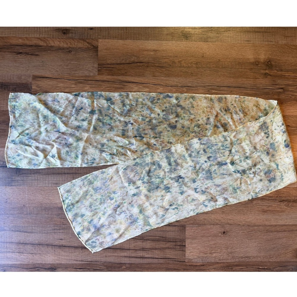 Upcycled Silk Chiffon Scarf  Botanical Eco Dye Watercolor Boho Artsy Accessory